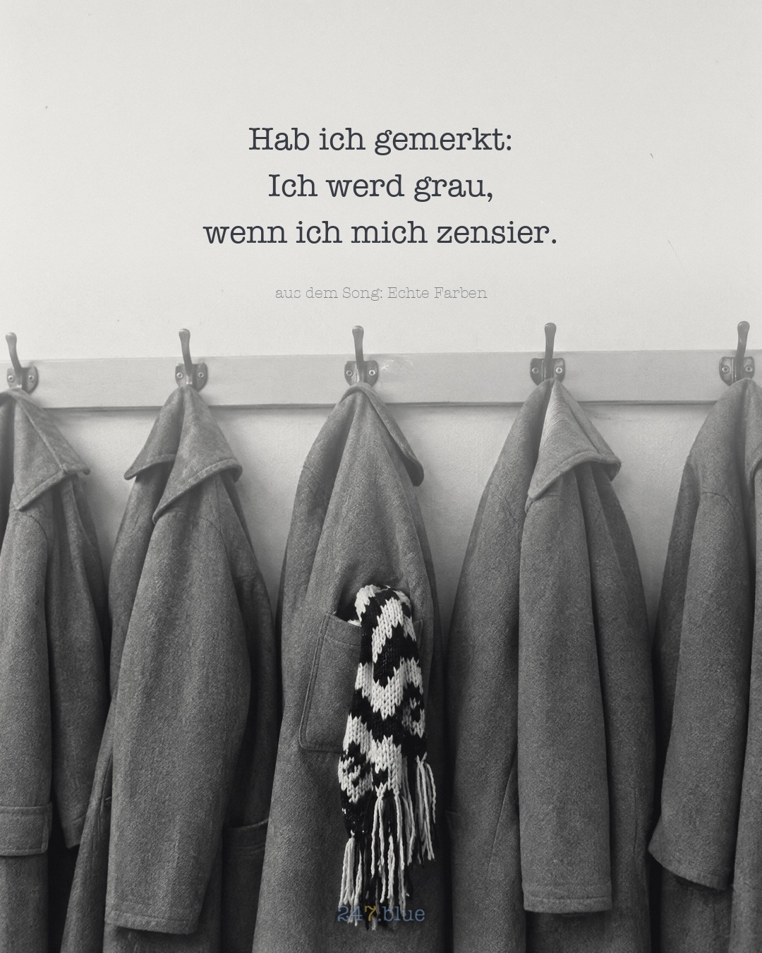Bild zu „Echte Farben“ mit der Liedzeile: Hab ich gemerkt: Ich werd grau, wenn ich mich zensier.