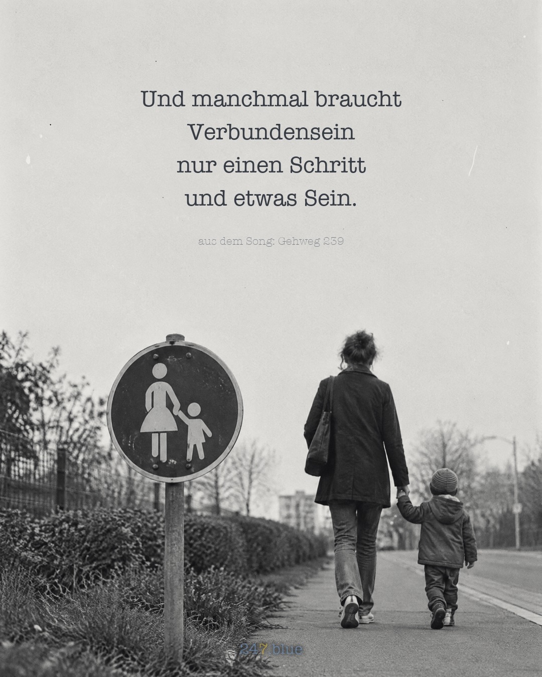 Bild zu „Gehweg 239“ mit der Liedzeile: Und manchmal braucht Verbundensein nur einen Schritt und etwas Sein.